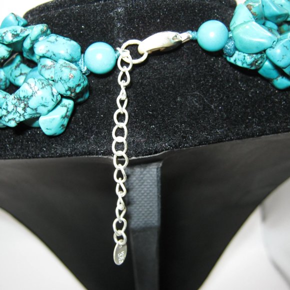 Preppy Turquoise  Natural Nugget 5 Stand Choker with Sterling Silver Clasp - Picture 3 of 5